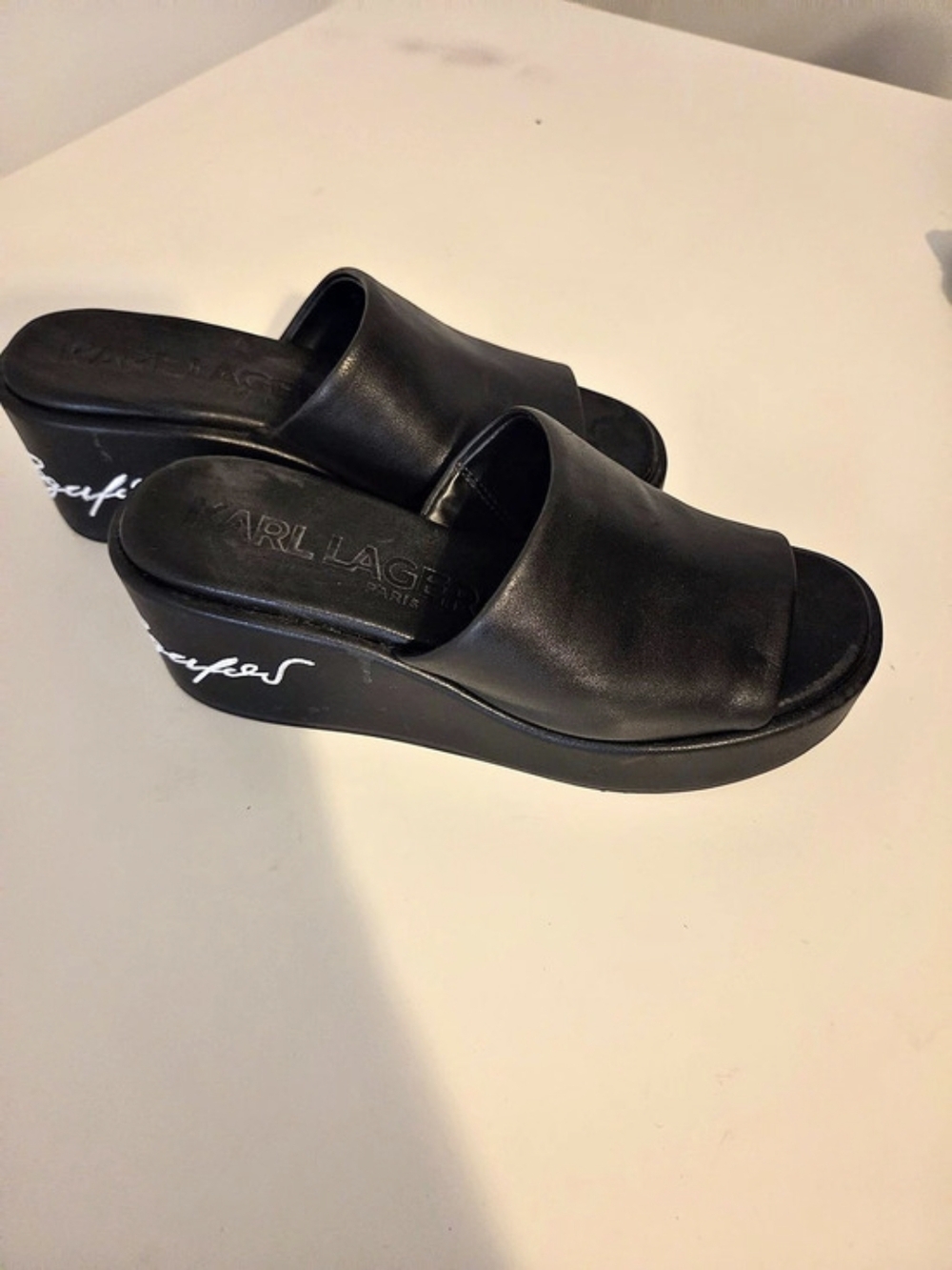Karl Lagerfeld Calvina Black Wedge Mules